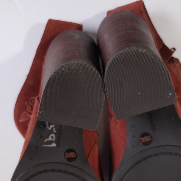 Lucky Brand red Orange Retro 70s Western Embroidered Leather Bootie - Picture 5 of 9